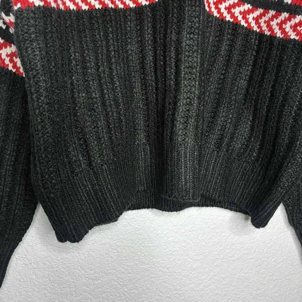 Sanctuary Intarsia Black Red and White Fair Isle Sweater M NWT